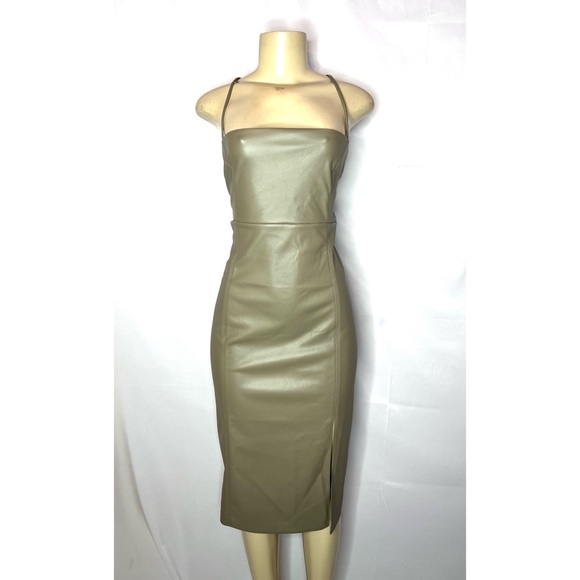 EXPRESS BODY CONTOUR CAMII FAUX LEATHER MIDI DRESS SIZE XL - Picture 5 of 7